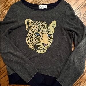 Wildfox Charcoal Sweater with Leopard Graphic Sz M